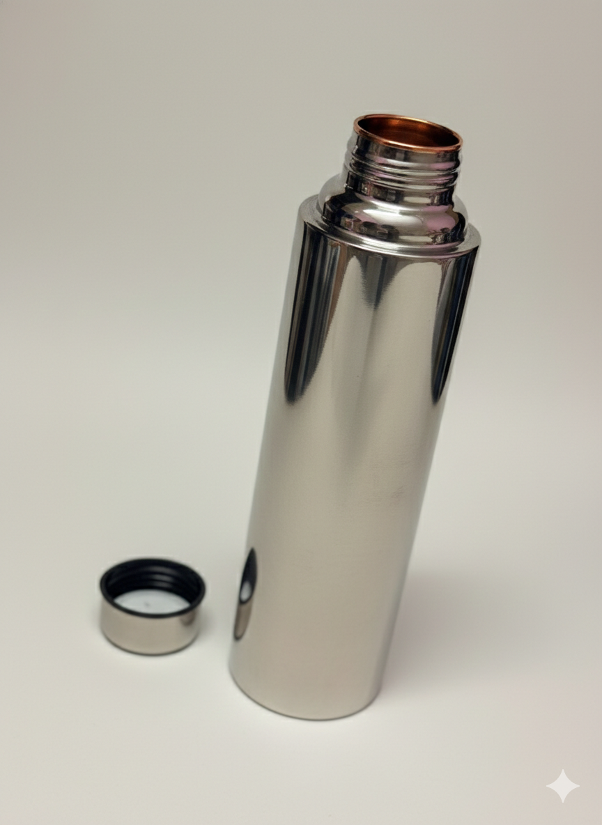 Dual Tone Steel and Copper Water Bottle | Stainless Steel Outside, Copper Inside
